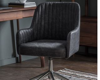 Furniture123 Swivel Leather Chair Antique Ebony