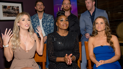 Matt Barnett, Cameron Hamilton, Damian Powers, (Bottom Row) Amber Pike, Lauren Speed, and Kelly Chase attend the Netflix's Love is Blind VIP viewing party at City Winery on February 27, 2020 in Atlanta, Georgia.