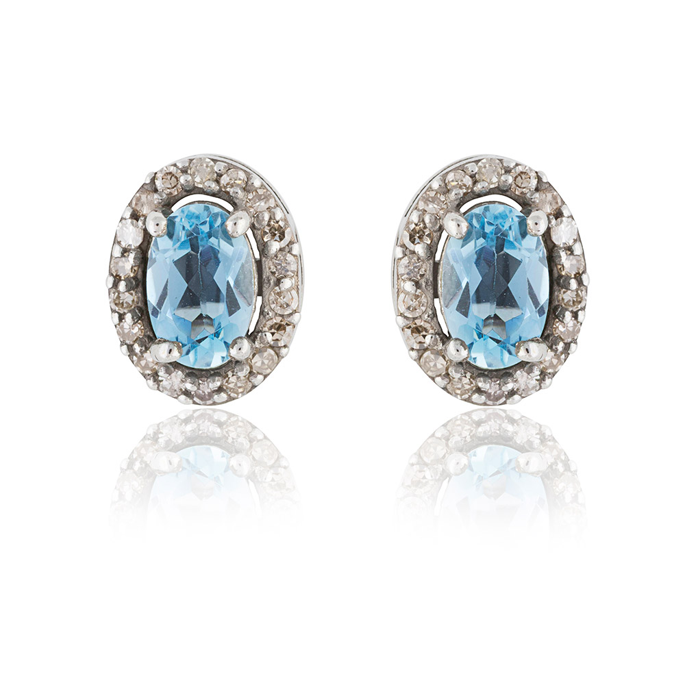 Simple Blue Topaz &amp; Diamond Stud Earrings