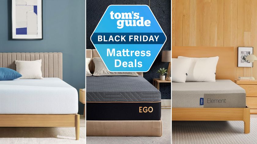 The Zinus Green Tea Memory Foam, EGOHOME Black Memory Foam and Casper Sleep Element mattresses with a Tom's Guide Black Friday mattress deals badge overlaid.
