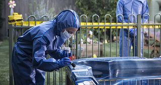 Detectives seal off the crime scene and start testing the forensics.