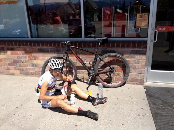 Christoph Sauser fuels up in Leadville before the ride back to Breckenridge