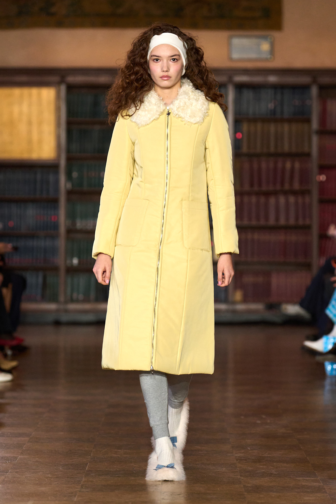 models walk the Sandy Liang Fall 2026 fashion show runway wearing slipper shoes 