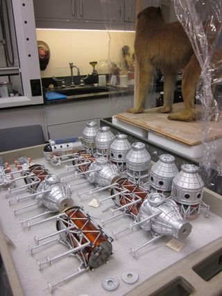 A 1/30 scale model of a Bigelow Aerospace moon colony is prepared in the conservation department of the American Museum of Natural History in New York.