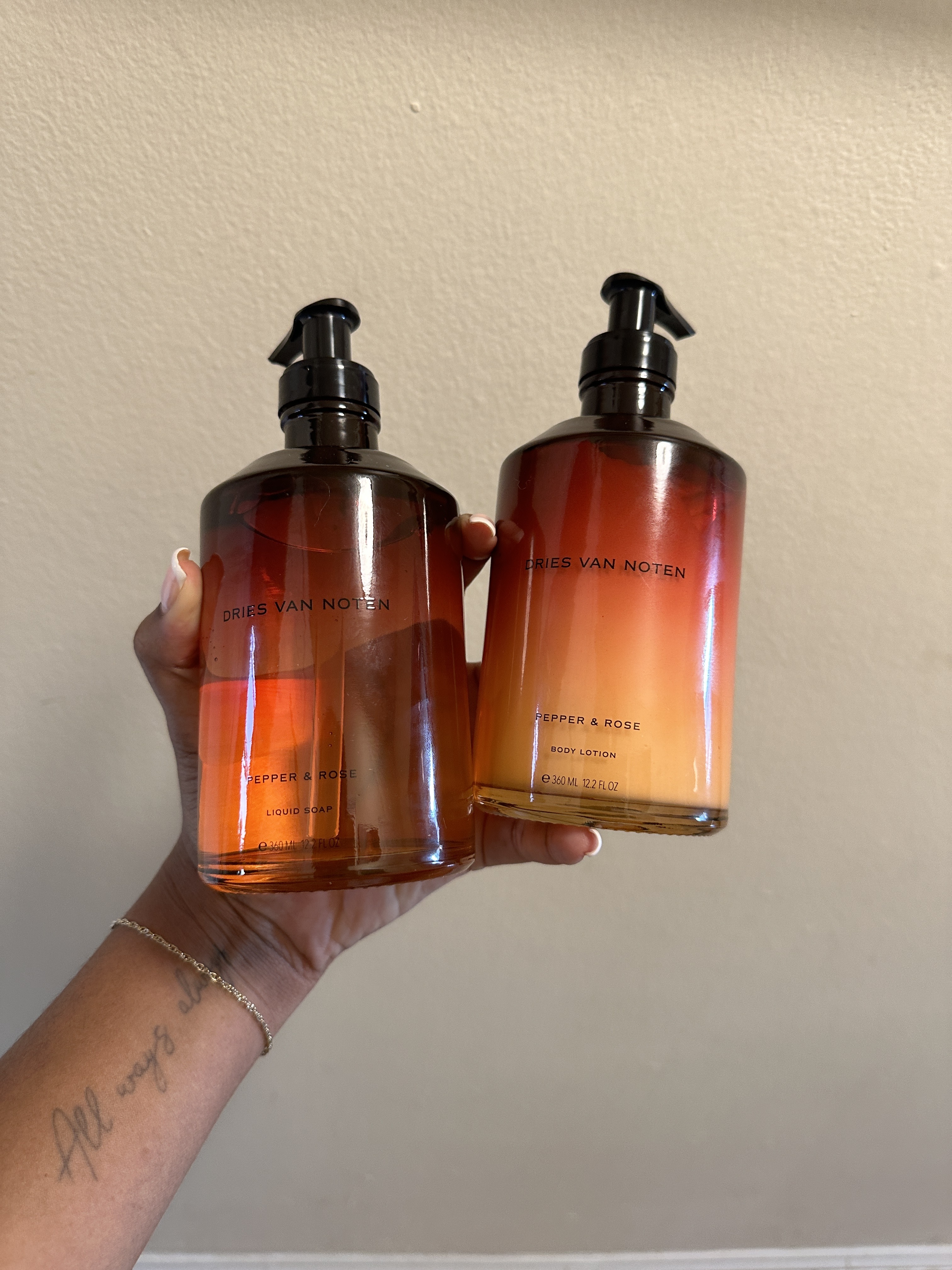 ariel baker holding the Dries Van Noten Pepper and Rose Collection