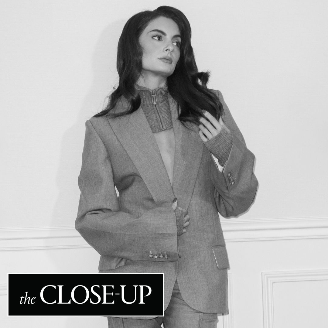 Paige DeSorbo at Paris Fashion Week wearing a blazer from Victoria Beckham at Fashion Month