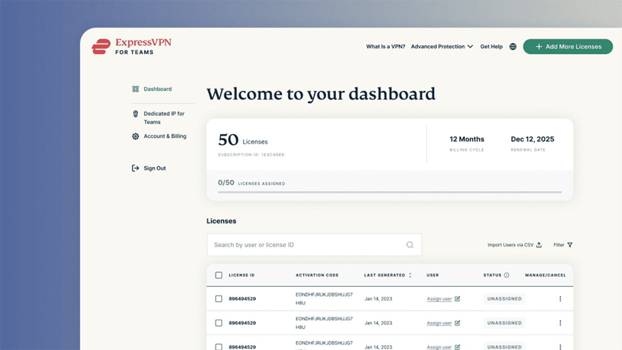 ExpressVPN for Teams example dashboard