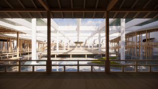 rendered view inside Cisterne museum extension by Hiroshi Sambuichi in Denmark