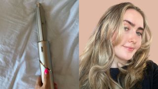 composite of shark flexstyle curler tool and results on the hair