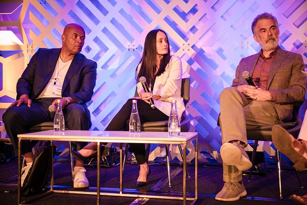 On the &ldquo;Every Home Free, Live and Premium TV&rdquo; panel (l. to r.): Jeff Clanagan of Hartbeat, Jennifer Gale of Crackle Connex and Sinclair chief innovation officer Scott Erlich.