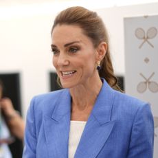 Princess Kate wearing a blue linen suit at Wimbledon