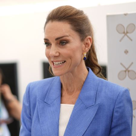 Princess Kate wearing a blue linen suit at Wimbledon