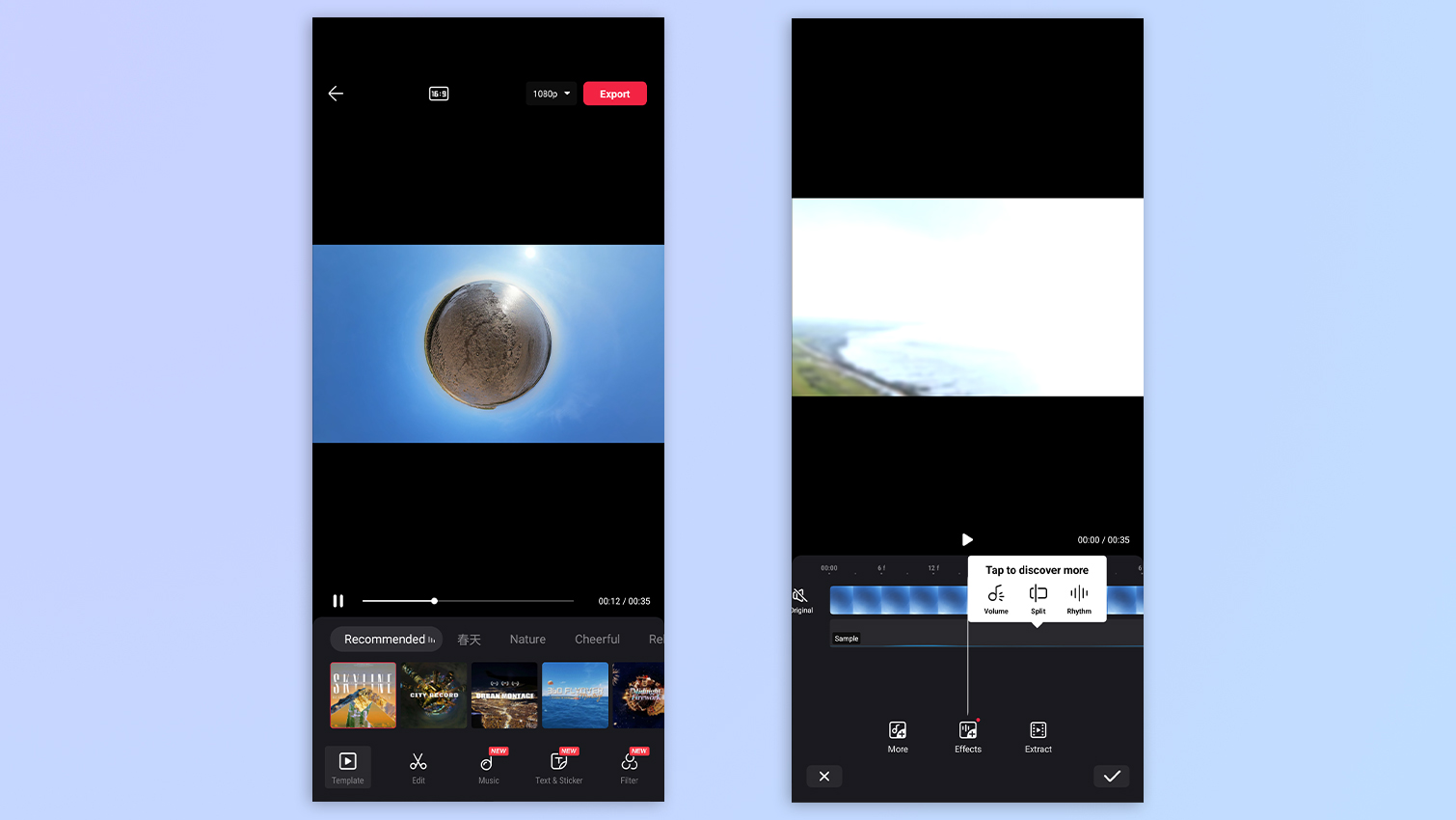 DJI Avata 360 editing software screenshots