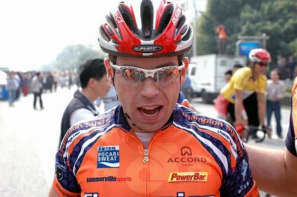 Joe Papp gasps for air after finishing second to Wong Kam Po in stage 2.