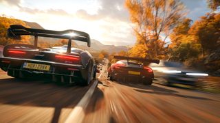 forza horizon 4 speeding shot across the autumn season