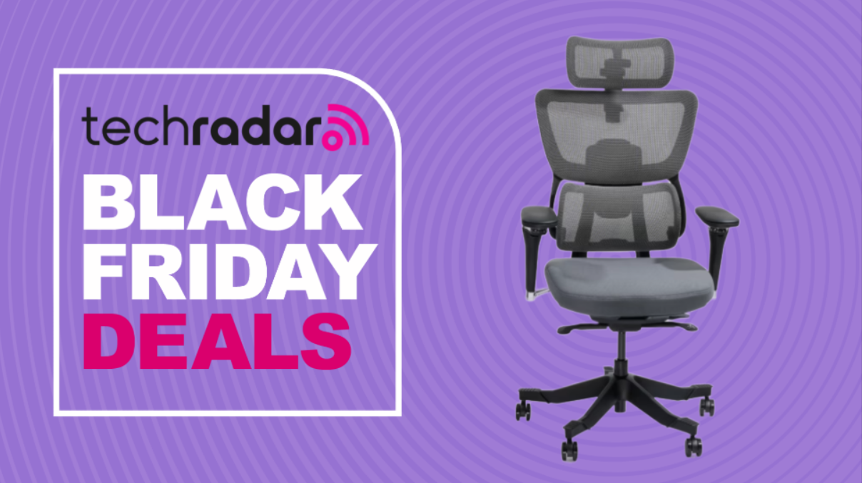 FlexiSpot C7 Max on a purple background next to a TechRadar badge reading 'Black Friday deals'