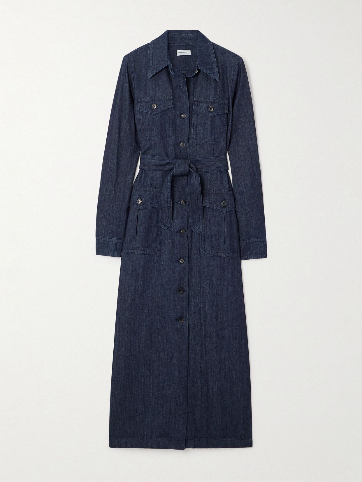 Belted Denim Maxi Shirt Dress