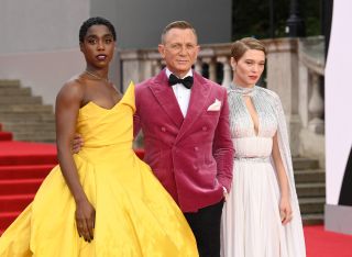 Lashana Lynch, Daniel Craig and Léa Seydoux at the premiere of No Time To Die