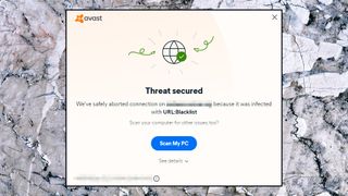 Avast One shown blocking a web threat