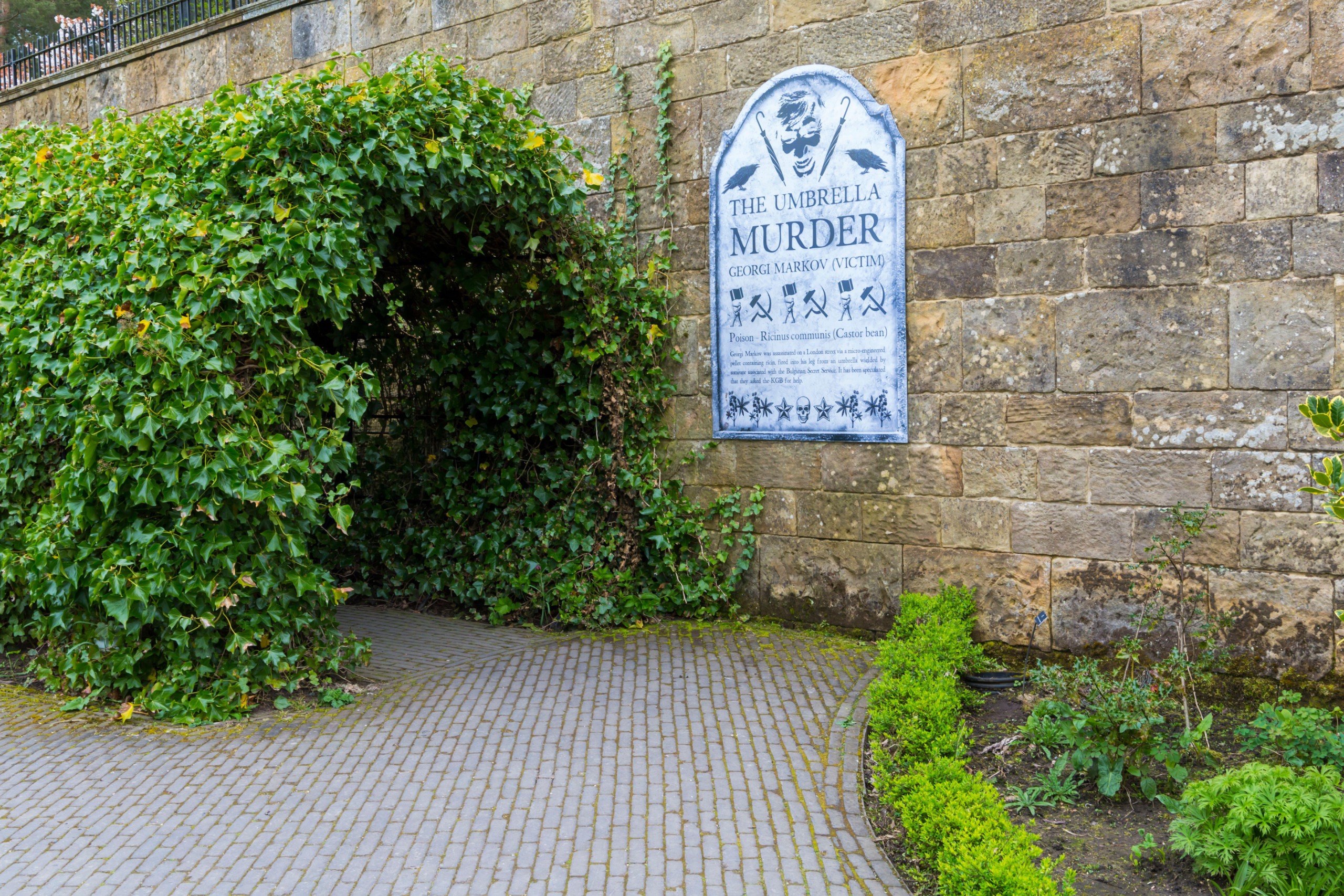 Details of murders are on the walls at The Alnwick Garden in Northumberland
