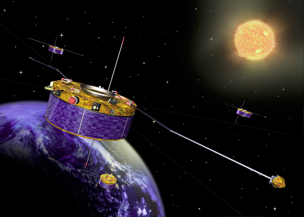 A rendering of the Cluster satellite, designed to measure electric fields, which Andre and Cully used to detect low-energy ions high above the Earth.