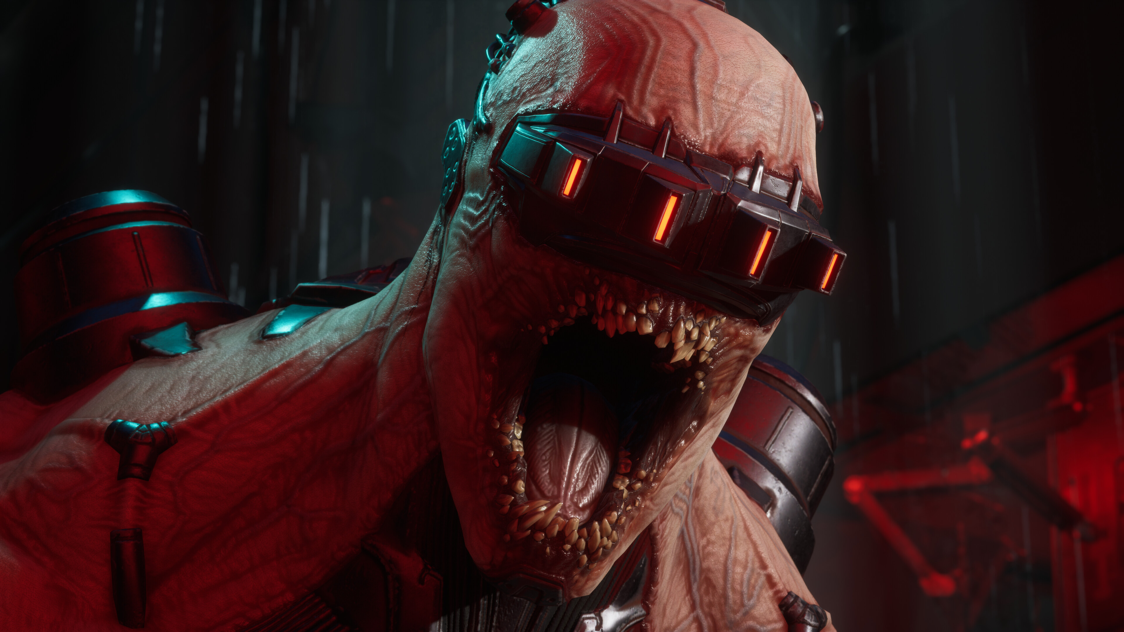a zed with a visor screaming