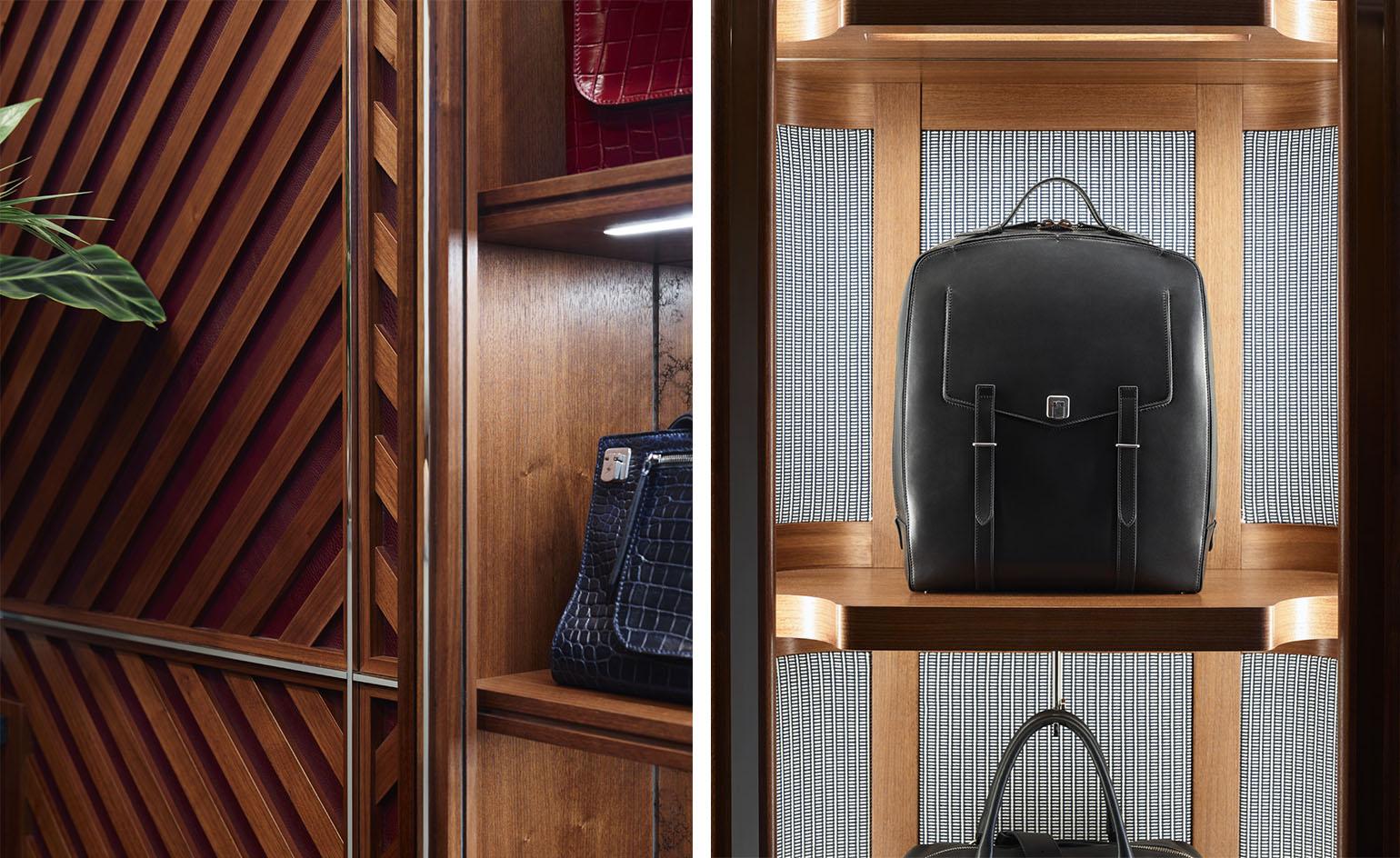 The boutique’s curved shelves take inspiration from the rounded shapes of the label’s bags