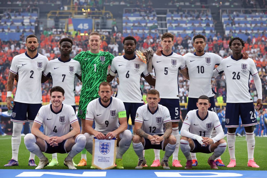 England Euro 2024 squad Players of England pose for a team photograph prior to the UEFA EURO 2024 semi-final match between Netherlands and England at Football Stadium Dortmund on July 10, 2024 in Dortmund, Germany. (Photo by Alex Livesey/Getty Images)