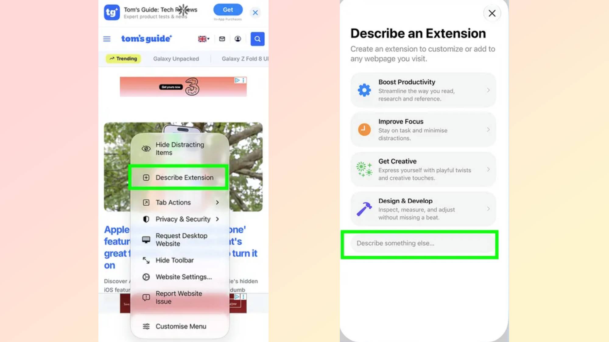 Describe an extension in Safari iOS 27