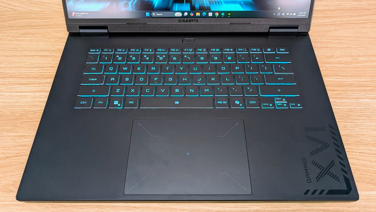 Gigabyte Gaming A16 Pro keyboard from above