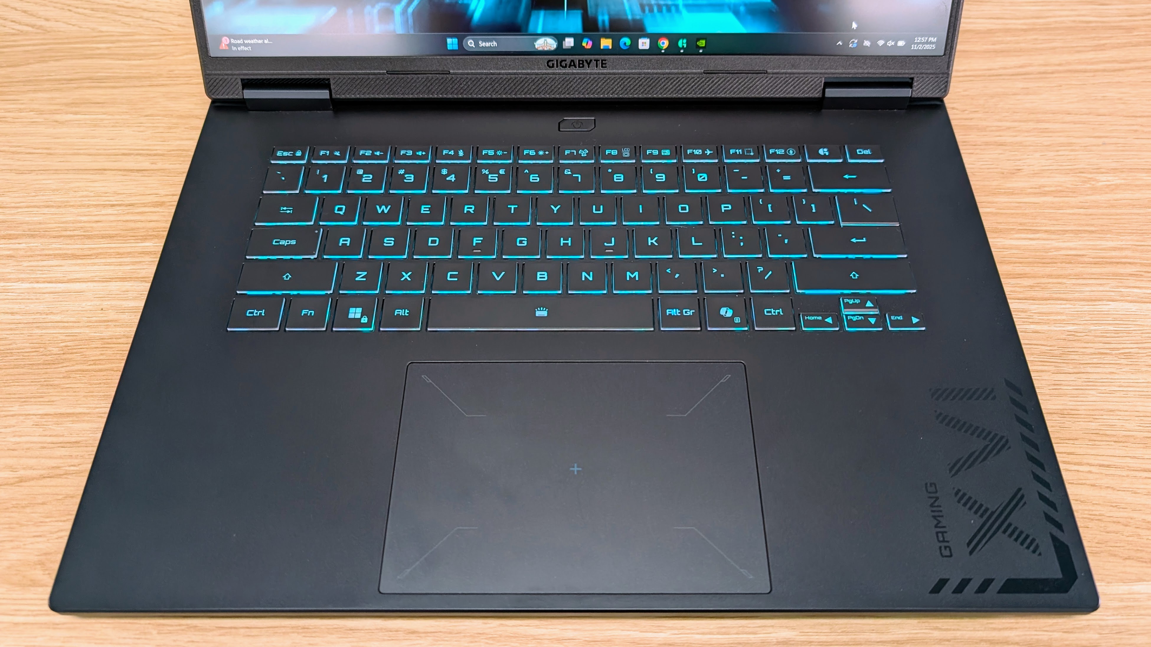 Gigabyte Gaming A16 Pro keyboard from above