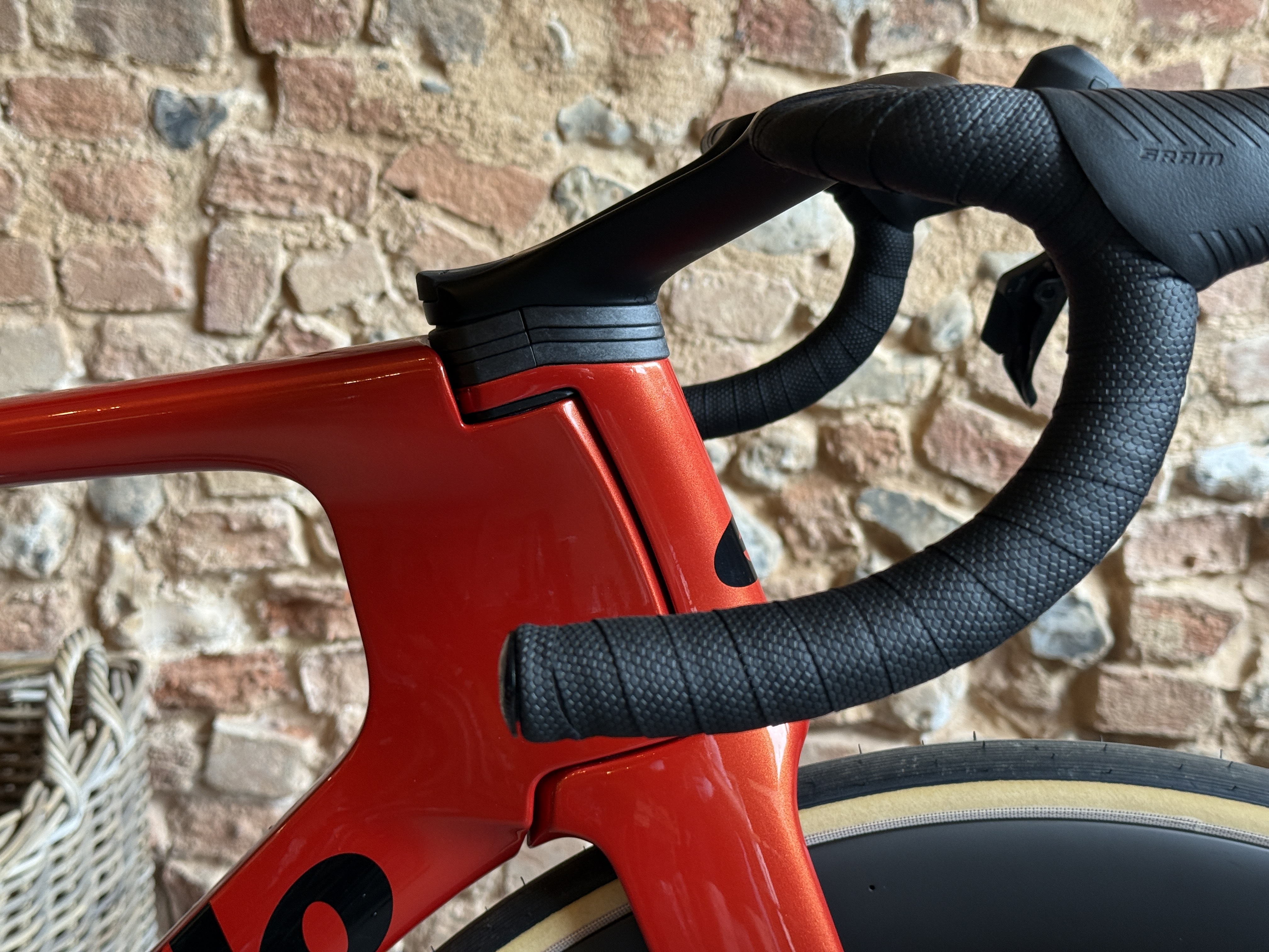 Various close up shots of the new Cervelo S5 aero road bike, shown in a cafe stop setting.