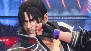 Jin Kazama gets a fist to the face from an off-screen Reina.