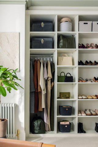 wardrobe with open shelving for shoes and bags