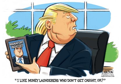 Political cartoon U.S. Trump Paul Manafort Robert Mueller indictment