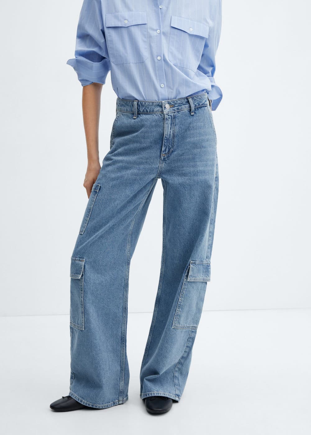 Loose Cargo Jeans With Pockets -  Women
