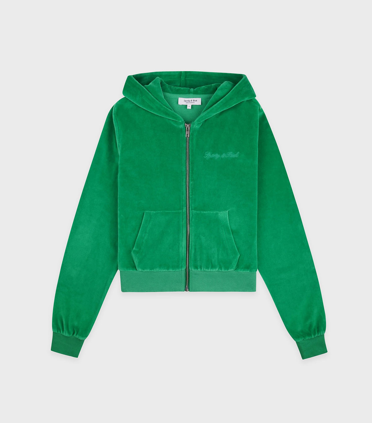 Sporty &amp;amp; Rich, Signature Logo Krystal Zip Hoodie - Kelly/crystal