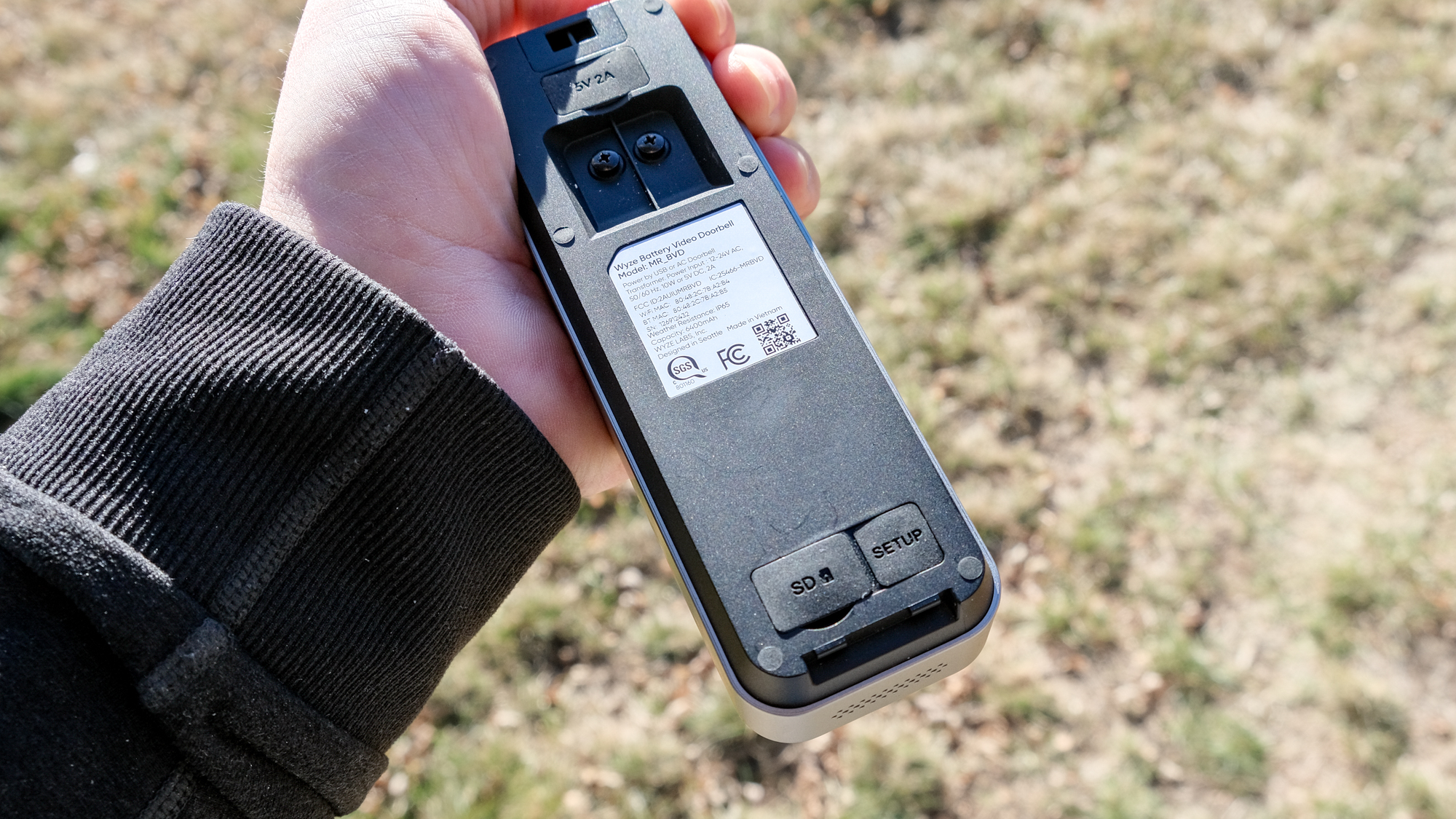 Showing the ports on the back of a Wyze Battery Video Doorbell