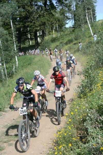 The first long climb from the start line is about to begin