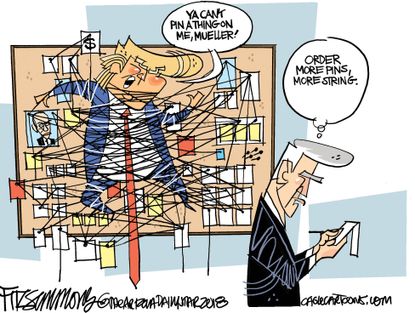 Political cartoon U.S. Trump Russia investigation Mueller