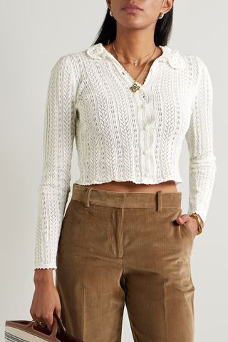 Dôen Martina Crochet-Trimmed Pointelle-Knit Cotton Cardigan