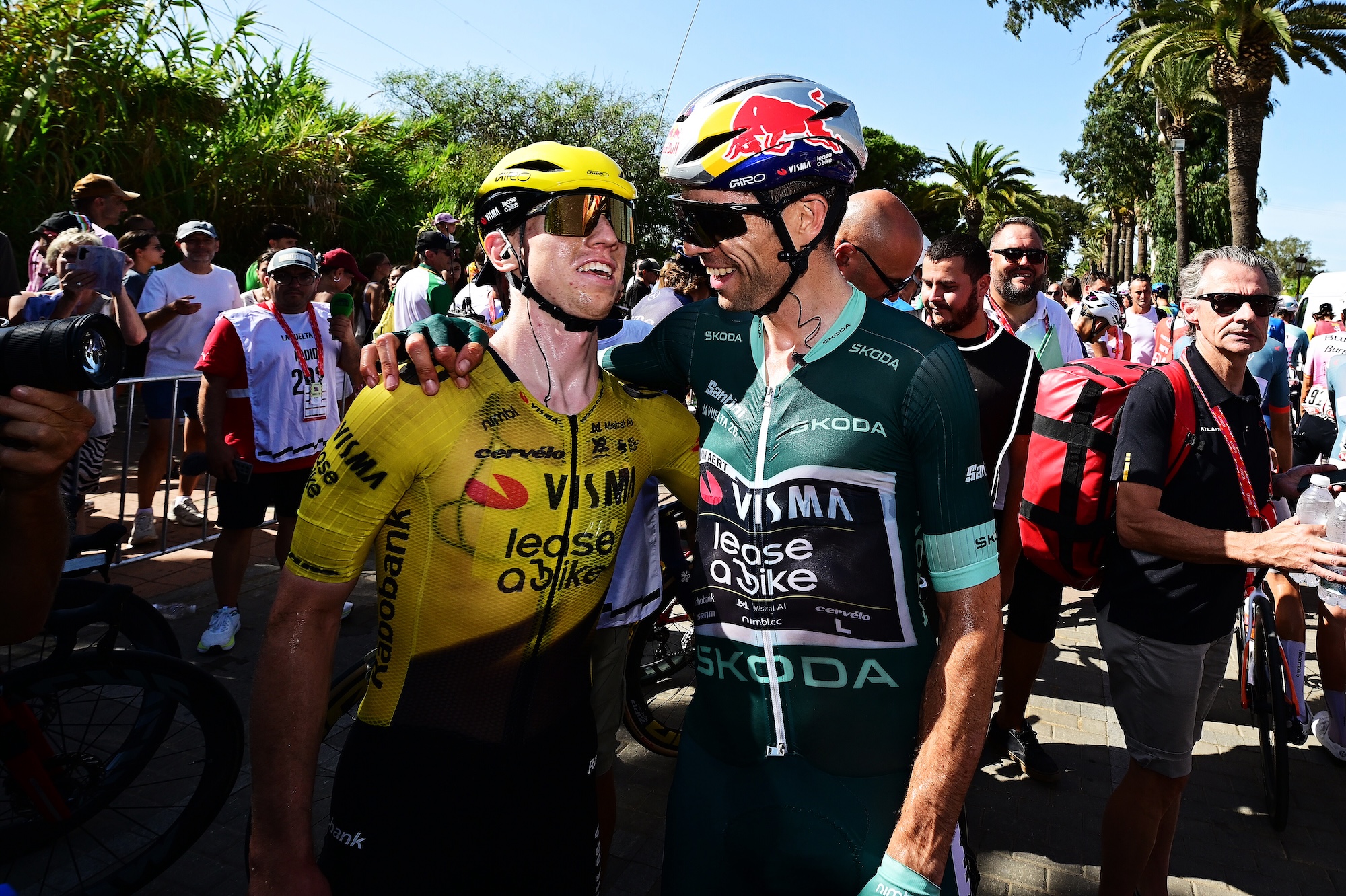 PALOS DEMatthew Brennan and Wout Van Aert react after the La Vuelta a Espa&ntilde;a stage 16
