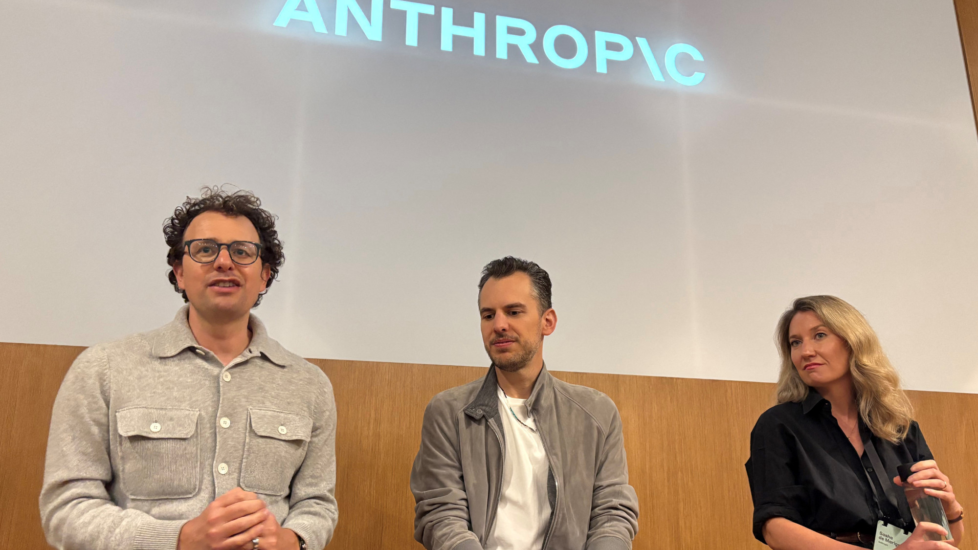 Anthropic CEO Dario Amodei, Chief Product Officer Mike Krieger and Head of Communications Sasha de Marigny