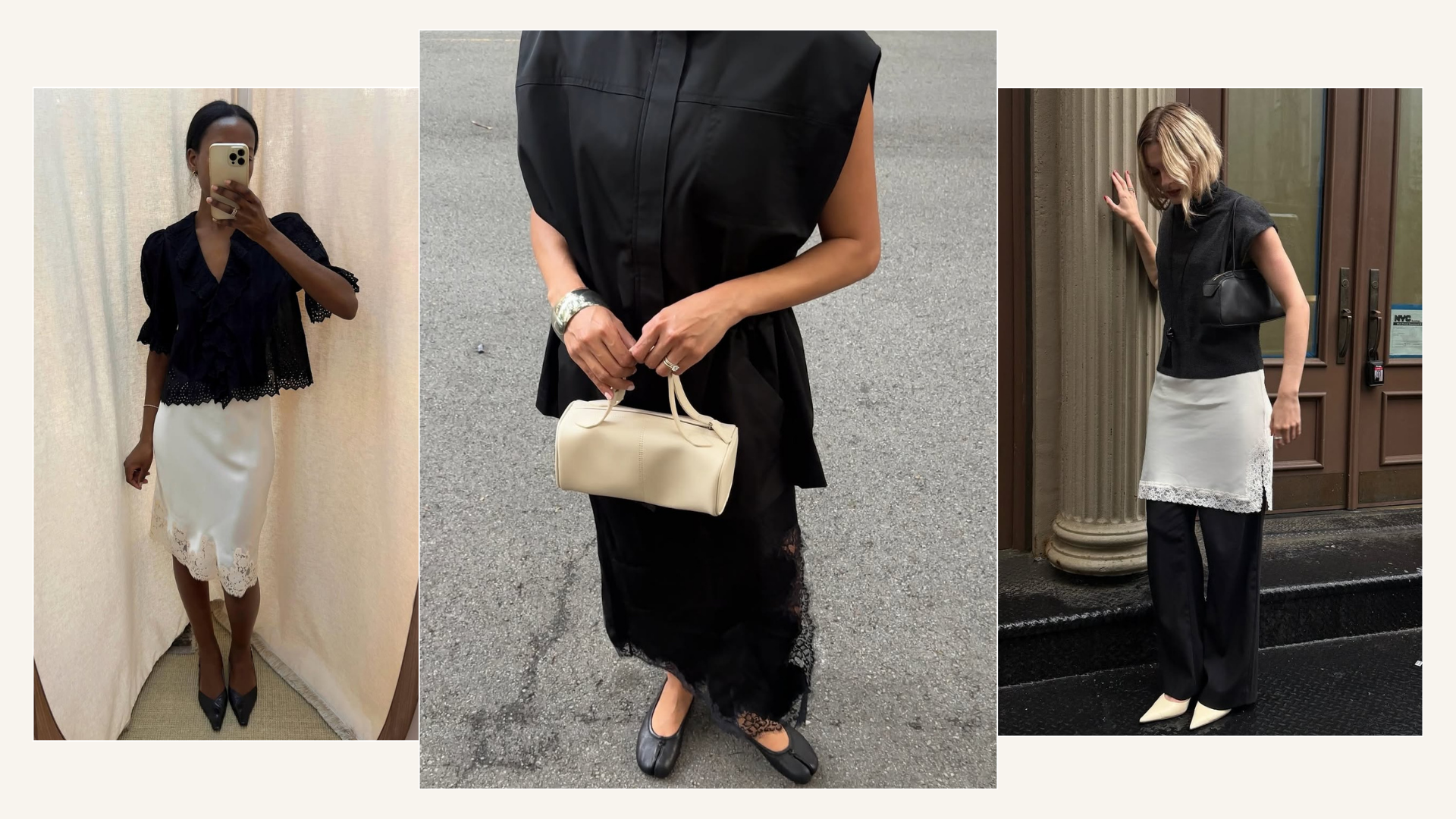 Three ways to wear the lace-trim slip skirt trend