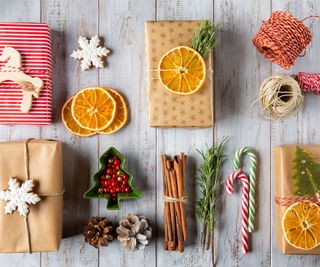 rosemary decor on festive presents