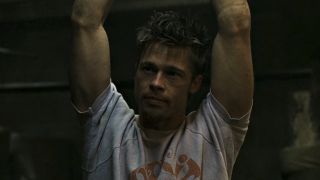 Screenshot of Tyler Durden and his muscles talking to Lou in Fight Club