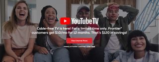 Frontier's YouTube TV promo page