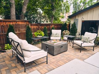 an outdoor seating area