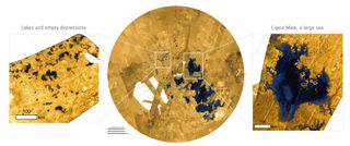 Radar images of Titans lakes and seas seen through its thick orange smog