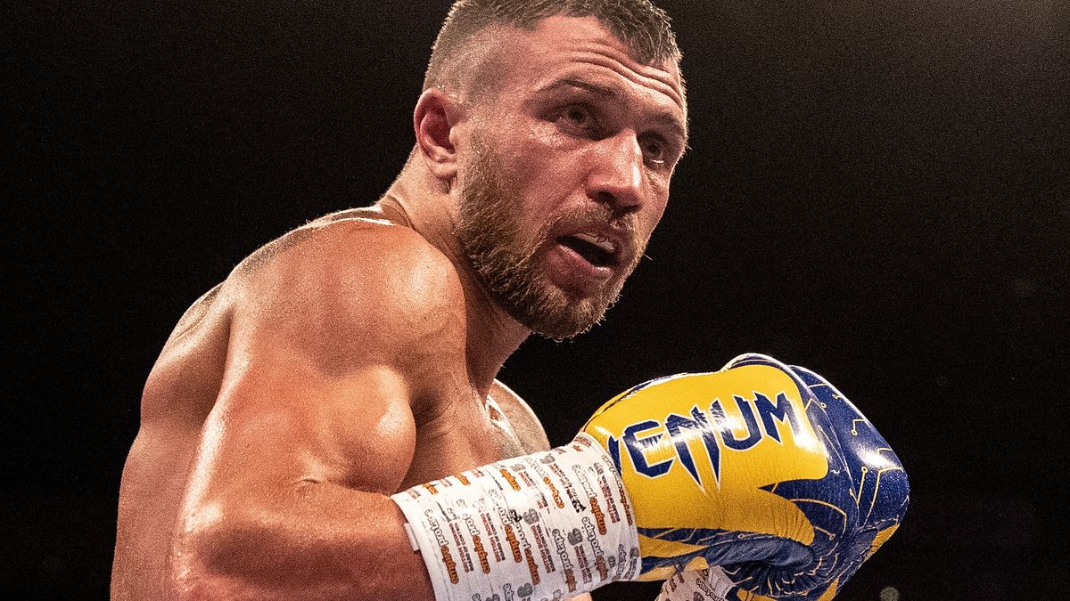 Vasily Lomachenko during the WBA, WBO, WBC Lightweight World Title contest ahead of the Lomachenko vs Kambosos Jr live stream